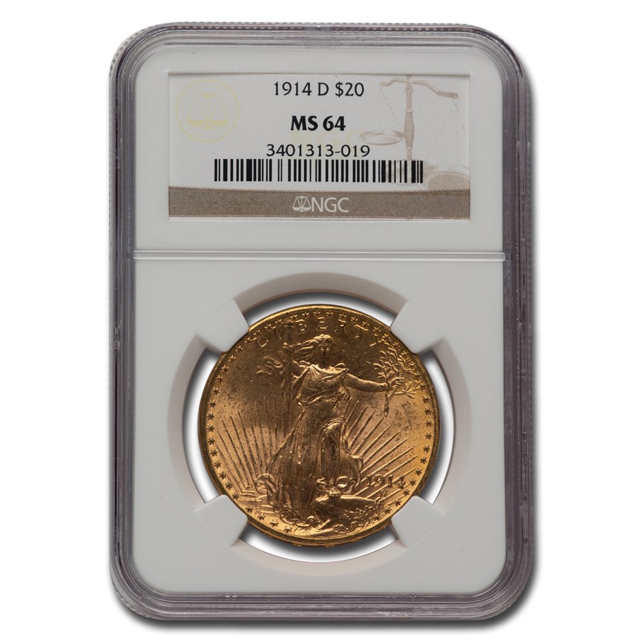 1914-D $20 St Gaudens Gold Double Eagle MS-64 NGC