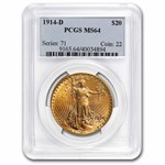1914-D $20 St Gaudens Gold Double Eagle MS-64 PCGS