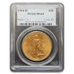 1914-D $20 St Gaudens Gold Double Eagle MS-65 PCGS