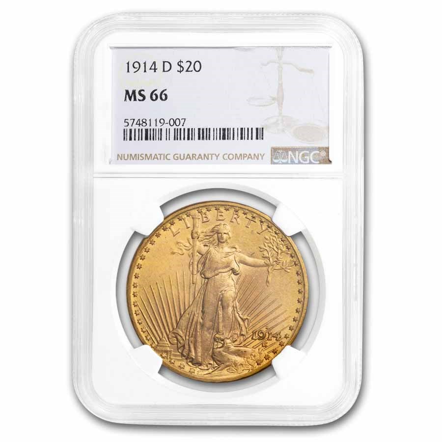 1914-D $20 St Gaudens Gold Double Eagle MS-66 NGC