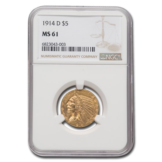 1914-D $5 Indian Gold Half Eagle MS-61 NGC 1914-D $5 Indian Gold Half Eagle MS-61 NGC