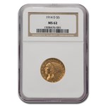 1914-D $5 Indian Gold Half Eagle MS-62 NGC