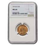 1914-D $5 Indian Gold Half Eagle MS-64 NGC