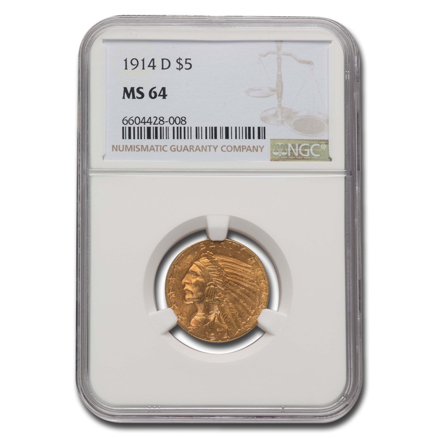1914-D $5 Indian Gold Half Eagle MS-64 NGC
