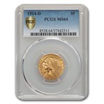 1914-D $5 Indian Gold Half Eagle MS-64 PCGS