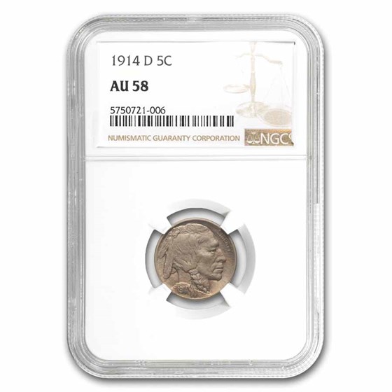 1914-D Buffalo Nickel AU-58 NGC 1914-D Buffalo Nickel AU-58 NGC