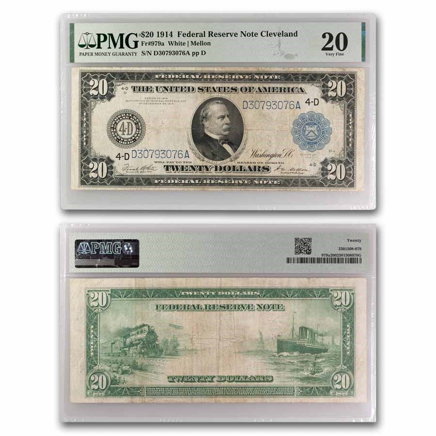 1914 (D-Cleveland) $20 FRN VF-20 PMG (Fr#979A)