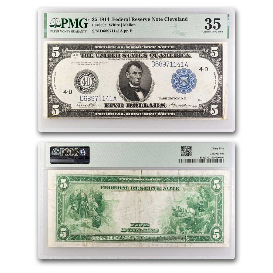 1914 (D-Cleveland) $5.00 FRN CH VF-35 PMG (Fr#859c)