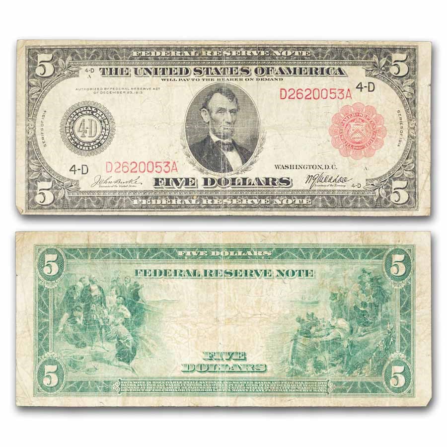 1914 (D-Cleveland) $5.00 FRN Fine (Fr#835b) Red Seal