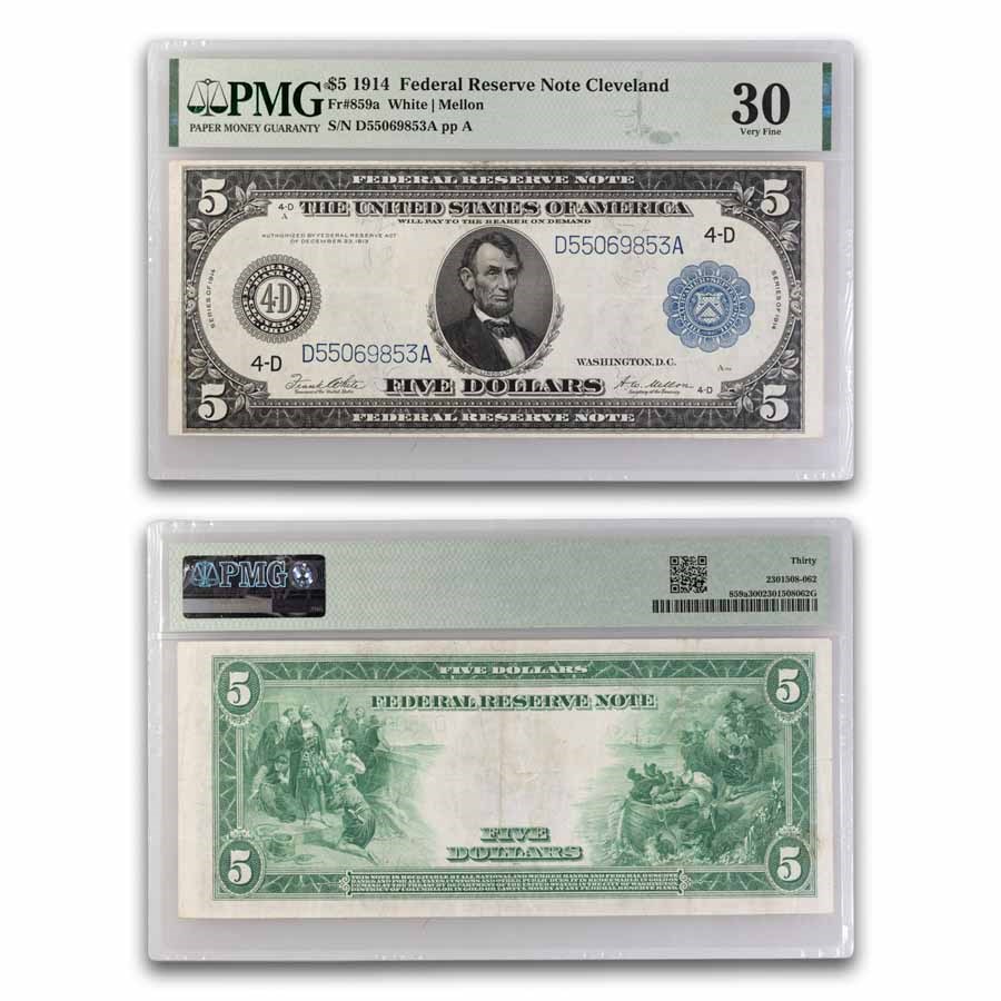 1914 (D-Cleveland) $5.00 FRN VF-30 PMG (Fr#859A)