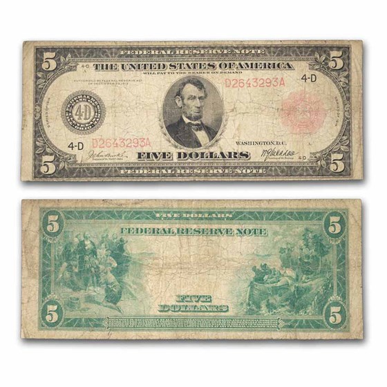 1914 (D-Cleveland) $5.00 FRN VG (Fr#835b) Red Seal