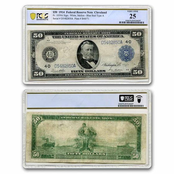 1914 (D-Cleveland) $50 FRN VF-25 PCGS (Fr#1039A) 1914 (D-Cleveland) $50 FRN VF-25 PCGS (Fr#1039A)