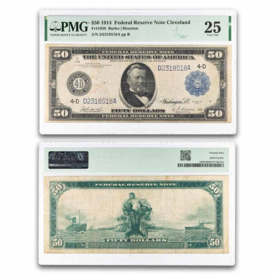 1914 (D-Cleveland) $50 FRN VF-25 PMG (Fr#1038)