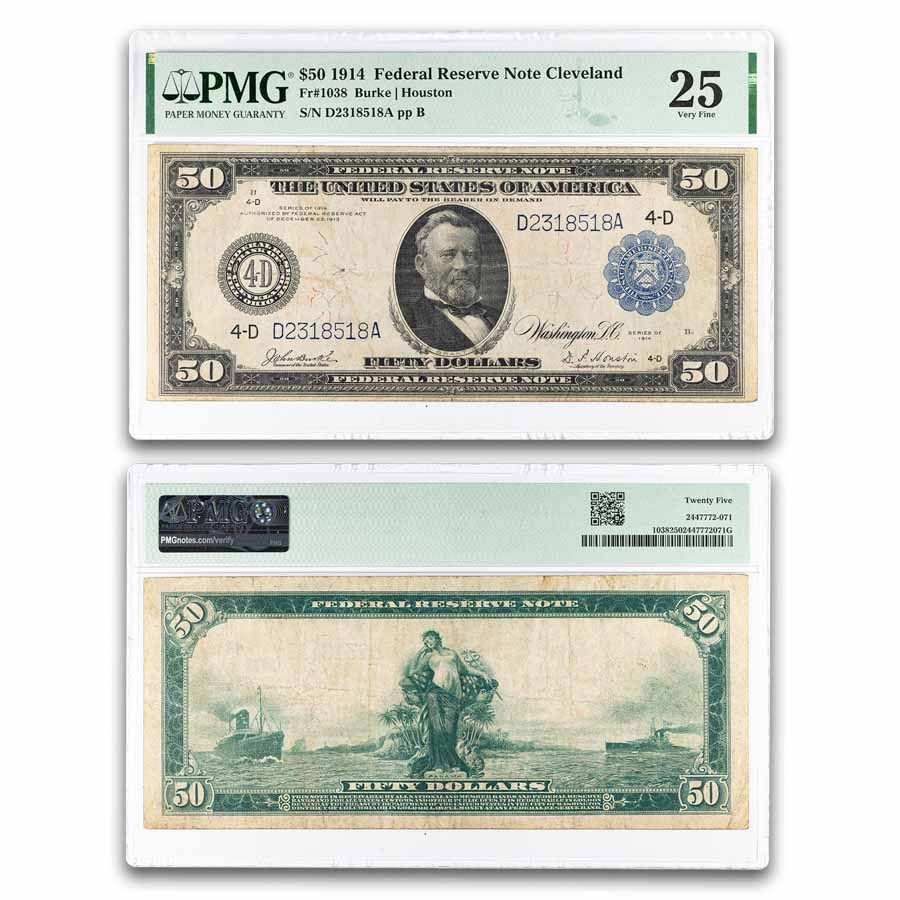 1914 (D-Cleveland) $50 FRN VF-25 PMG (Fr#1038)