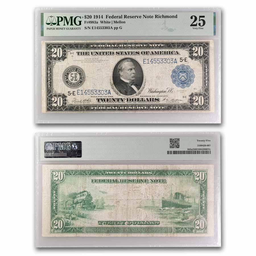 1914 (E-Richmond) $20 FRN VF-25 PMG (Fr#983a)