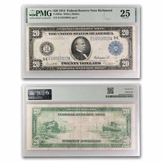 1914 (E-Richmond) $20 FRN VF-25 PMG (Fr#983a) 1914 (E-Richmond) $20 FRN VF-25 PMG (Fr#983a)