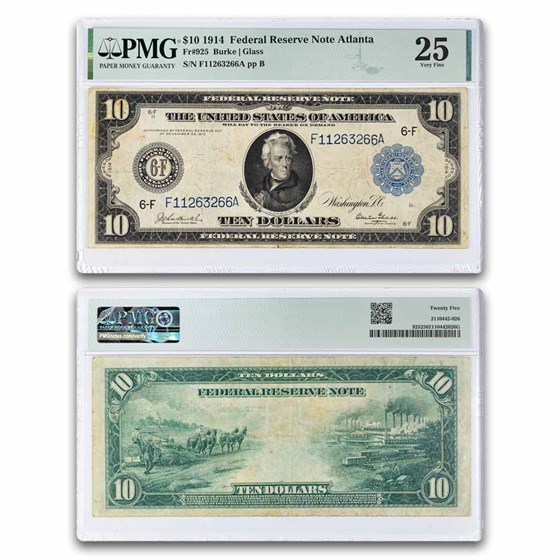 1914 (F-Atlanta) $10 FRN VF-25 PMG (Fr#925)