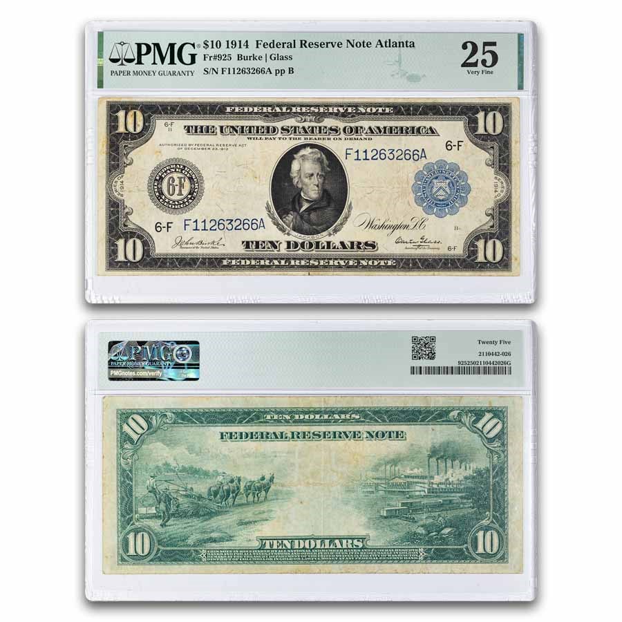 1914 (F-Atlanta) $10 FRN VF-25 PMG (Fr#925)