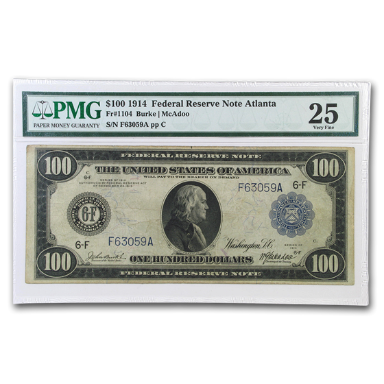 1914 (F-Atlanta) $100 FRN VF-25 PMG 1914 (F-Atlanta) $100 FRN VF-25 PMG
