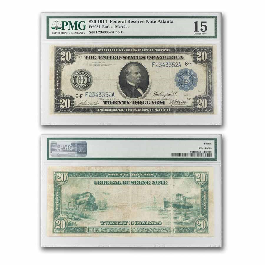 1914 (F-Atlanta) $20 FRN F-15 PMG (Fr#984)
