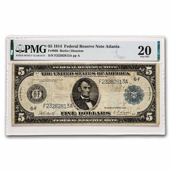 1914 (F-Atlanta) $5.00 FRN VF-20 PMG (Fr#866) 1914 (F-Atlanta) $5.00 FRN VF-20 PMG (Fr#866)