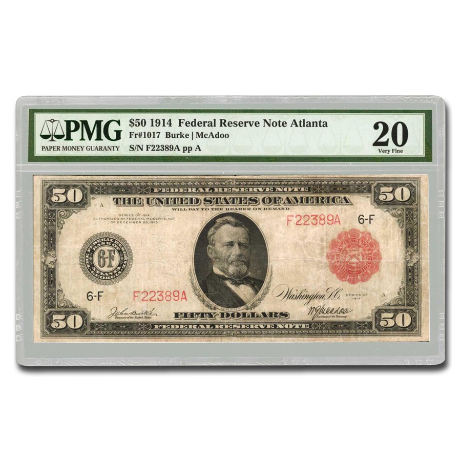 1914 (F-Atlanta) $50 FRN VF-20 PMG (Fr#1017) Pinholes