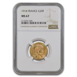 1914 France Gold 20 Francs MS-67 NGC