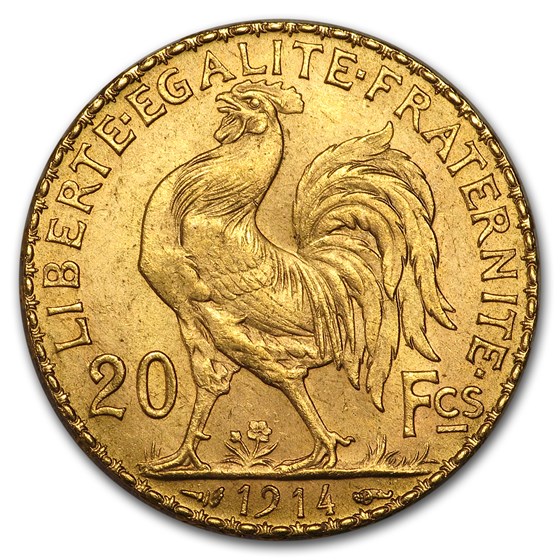1914 France Gold 20 Francs Rooster BU 1914 France Gold 20 Francs Rooster BU