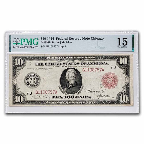 1914 (G-Chicago) $5.00 FRN CH F-15 PMG (Fr#898B) Red Seal 1914 (G-Chicago) $5.00 FRN CH F-15 PMG (Fr#898B) Red Seal