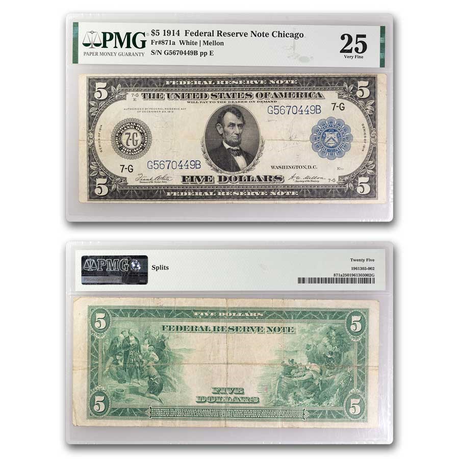 1914 (G-Chicago) $5.00 FRN VF-25 PMG (Fr#871a)