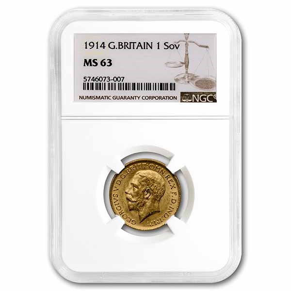 1914 Great Britain Gold Sovereign George V MS-63 NGC