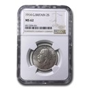 1914 Great Britain Silver Florin George V MS-62 NGC