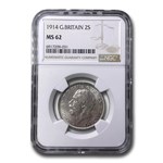 1914 Great Britain Silver Florin George V MS-62 NGC