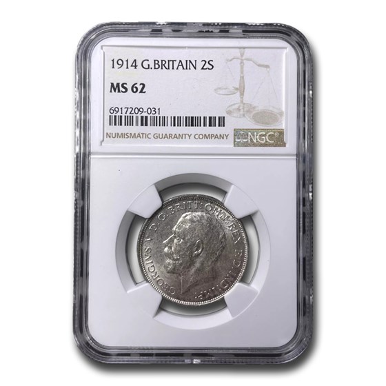 1914 Great Britain Silver Florin George V MS-62 NGC