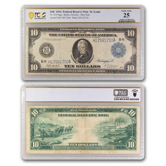 1914 (H-St. Louis) $10 FRN CH VF-25 PCGS (Fr#934) 1914 (H-St. Louis) $10 FRN CH VF-25 PCGS (Fr#934)