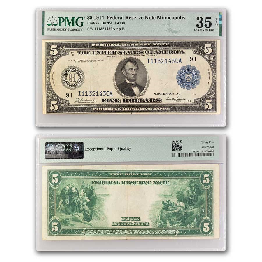 1914 (I-Minneapolis) $5 FRN VF-35 EPQ PMG (Fr#877)
