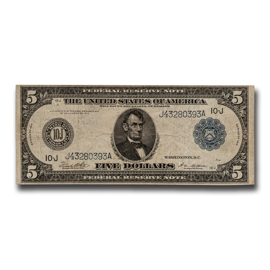 1914 (J-Kansas City) $5.00 FRN Fine (Fr#883)