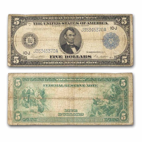1914 (J-Kansas City) $5.00 FRN VG (Fr#883A)