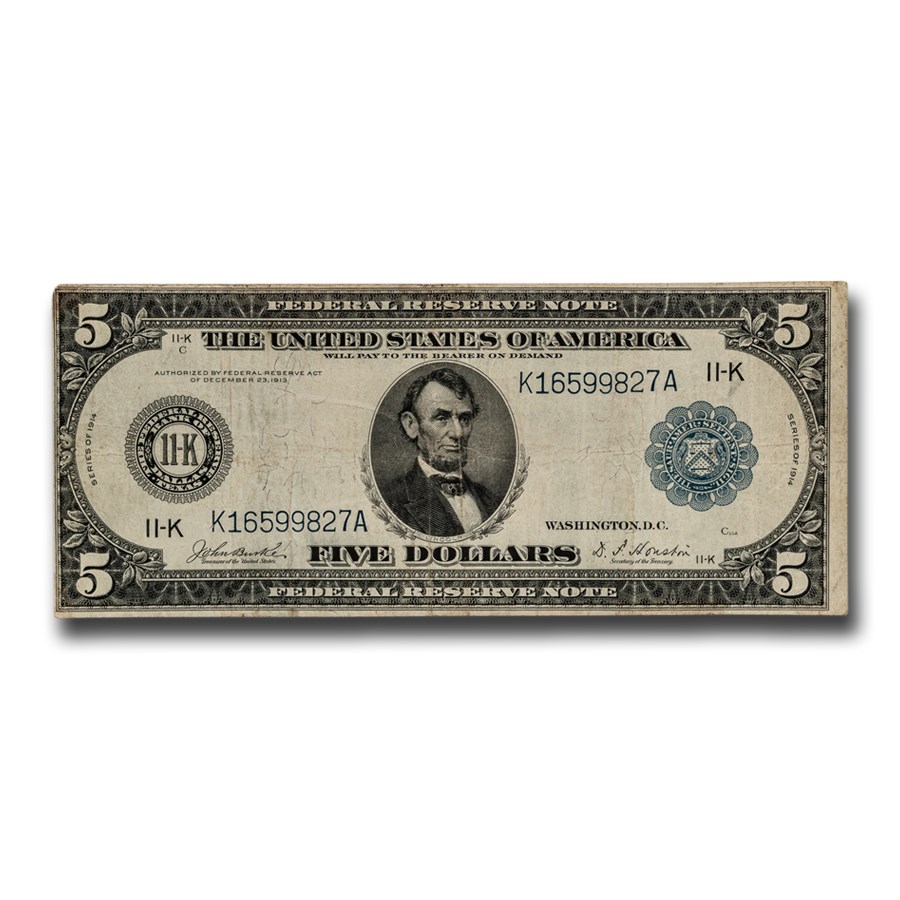 1914 (K-Dallas) $5.00 FRN VF (Fr#886)