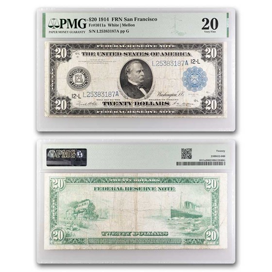 1914 (L-San Francisco) $20 FRN VF-20 PMG (Fr#1011a) 1914 (L-San Francisco) $20 FRN VF-20 PMG (Fr#1011a)