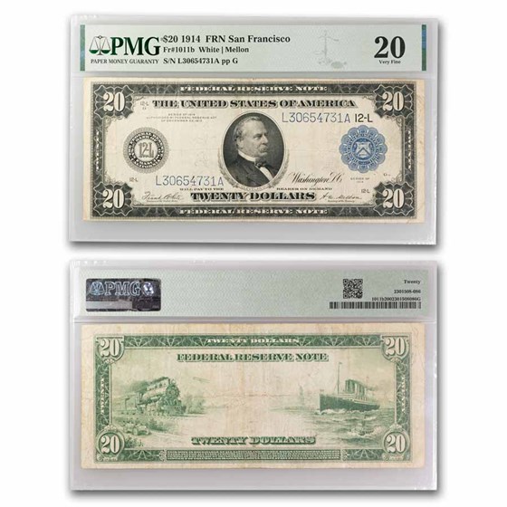1914 (L-San Francisco) $20 FRN VF-20 PMG (Fr#1011b) 1914 (L-San Francisco) $20 FRN VF-20 PMG (Fr#1011b)
