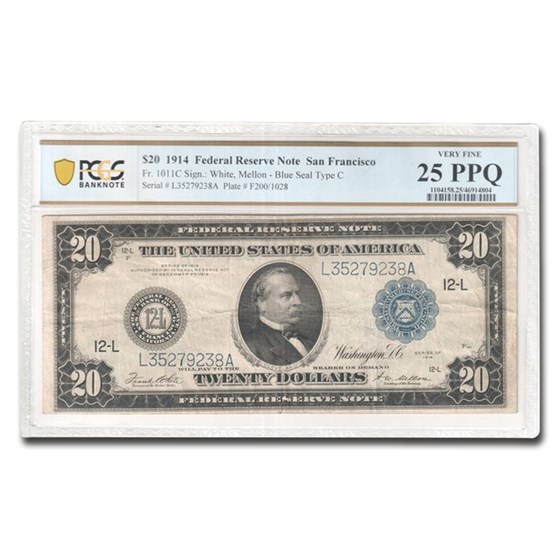1914 (L-San Francisco) $20 FRN VF-25 PCGS (Fr#1011C) 1914 (L-San Francisco) $20 FRN VF-25 PCGS (Fr#1011C)