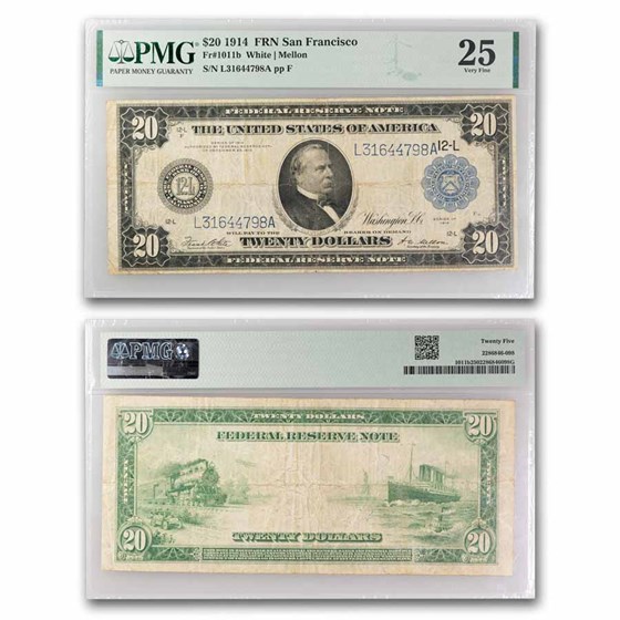 1914 (L-San Francisco) $20 FRN VF-25 PMG (Fr#1011b) 1914 (L-San Francisco) $20 FRN VF-25 PMG (Fr#1011b)