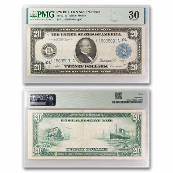 1914 (L-San Francisco) $20 FRN VF-30 PMG (Fr#1011a) 1914 (L-San Francisco) $20 FRN VF-30 PMG (Fr#1011a)