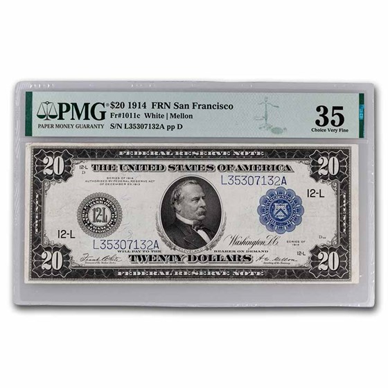1914 (L-San Francisco) $20 FRN VF-35 PMG (Fr#1011C) 1914 (L-San Francisco) $20 FRN VF-35 PMG (Fr#1011C)