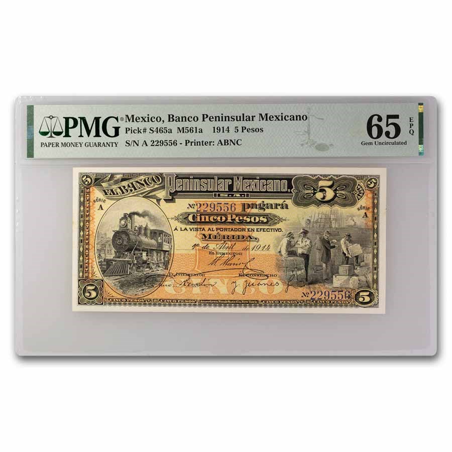 1914 Mexico 5 Pesos Banknote CU-65 EPQ PMG