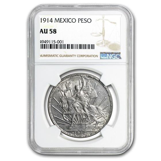 1914 Mexico Silver 1 Peso Caballito AU-58 NGC 1914 Mexico Silver 1 Peso Caballito AU-58 NGC