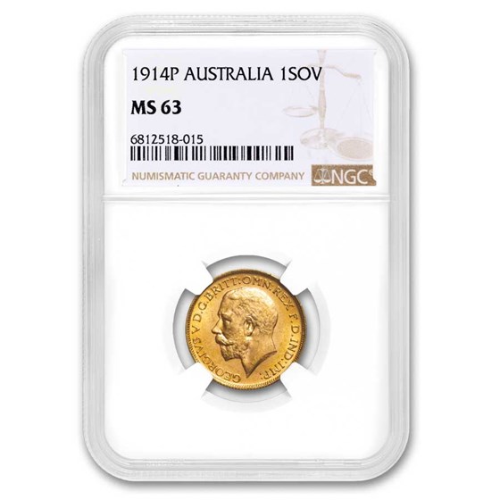 1914-P Australia Gold Sovereign George V MS-63 NGC 1914-P Australia Gold Sovereign George V MS-63 NGC