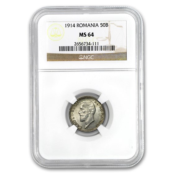 1914 Romania Silver 50 Bani Carol I MS-64 NGC 1914 Romania Silver 50 Bani Carol I MS-64 NGC