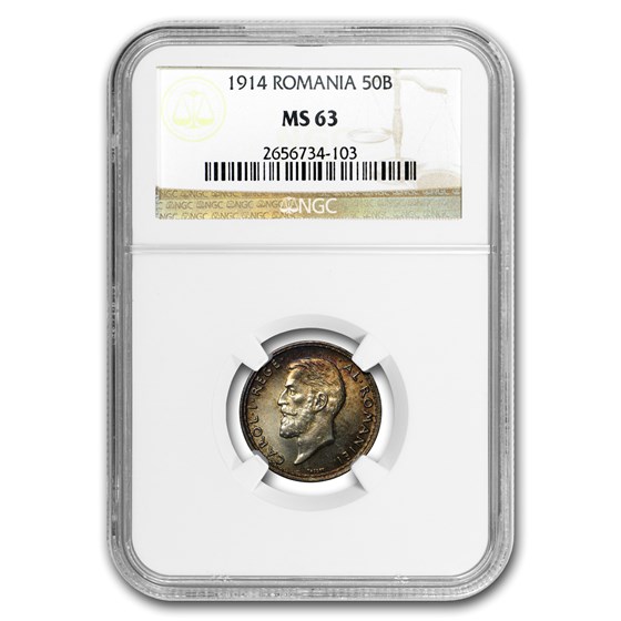 1914 Romania Silver 50 Bani MS-63 NGC 1914 Romania Silver 50 Bani MS-63 NGC